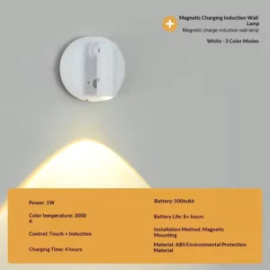 Luz LED Magnética Recarregável Sem Fio com Interruptor Táctil