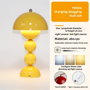 Abajur Decorativo LED Nórdico com USB - Luz Regulável para Quarto - Amarelo