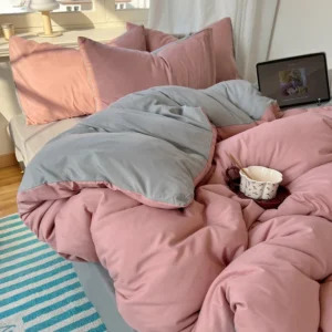 Conjunto de Roupa de Cama 4 Peças 100% Algodão - Solteiro, Casal, Queen e King - Mauve Claro--Cinza, Tamanho King 4 peças