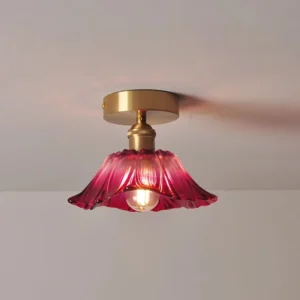 Lustre Pendente de Vidro Floral com Base de Cobre - Iluminação Moderna