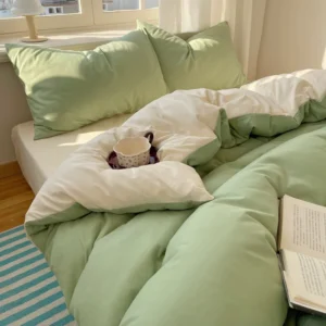 Conjunto de Roupa de Cama 4 Peças 100% Algodão - Solteiro, Casal, Queen e King - Verde Fruta--Branco, Tamanho Queen 4 peças