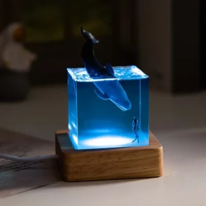 Luminária Noturna Decorativa em Formato de Cubo com Baleia e Mergulhador - Baleia Piloto - Com