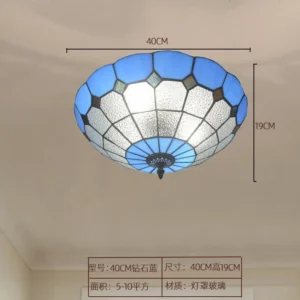 Lustre Tiffany Azul Mediterrâneo para Teto - Decoração Retro