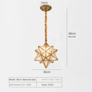 Luz Pendente Estrela 5 Pontas para Sala e Quarto - Design Antigo - 30CM Diamante