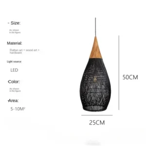 Lustre Pendente de Vime 60cm para Sala e Quarto - Estilo Chinês
