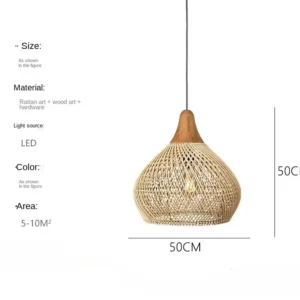 Lustre Pendente de Vime 60cm para Sala e Quarto - Estilo Chinês