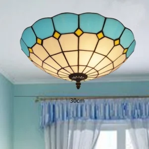 Lustre Tiffany Azul Mediterrâneo para Teto - Decoração Retro