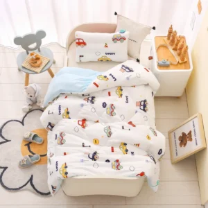 Colcha Infantil Lavável de Algodão para Todas as Estações - Colcha Primavera e Outono 120x150cm 25kg, Urso Urso Auto Branco