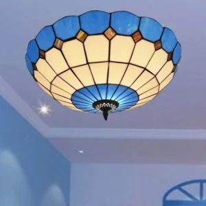 Lustre Tiffany Azul Mediterrâneo para Teto - Decoração Retro