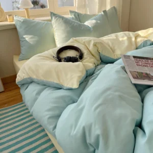 Conjunto de Roupa de Cama 4 Peças 100% Algodão - Solteiro, Casal, Queen e King - Cinza Azul-Cremoso, Tamanho Queen 4 peças