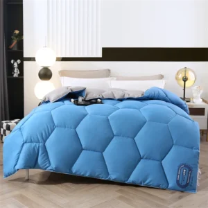 Edredom Acolchoado de Poliéster Azul Cinza 200x230cm para Inverno e Outono