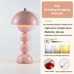 Abajur Decorativo LED Nórdico com USB - Luz Regulável para Quarto - Rosa