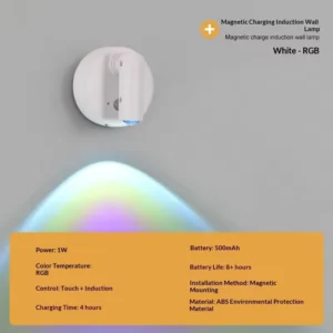 Luz LED Magnética Recarregável Sem Fio com Interruptor Táctil