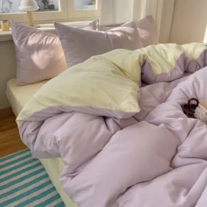 Conjunto de Roupa de Cama 4 Peças 100% Algodão - Solteiro, Casal, Queen e King - Lilás-Cremoso, Tamanho Casal 4 peças