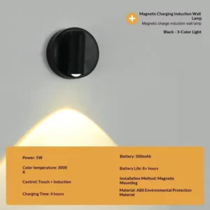 Luz LED Magnética Recarregável Sem Fio com Interruptor Táctil