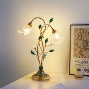 Luminária de Mesa LED Criativa em Forma de Flor - Estilo Francês - Duas Cabeças H56CM