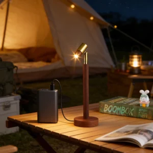 Luminária de Mesa de Madeira com USB e Luz Noturna Ajustável