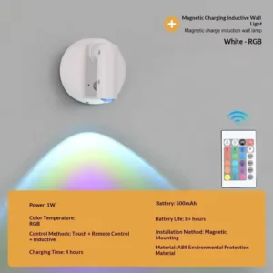 Luz LED Magnética Recarregável Sem Fio com Interruptor Táctil