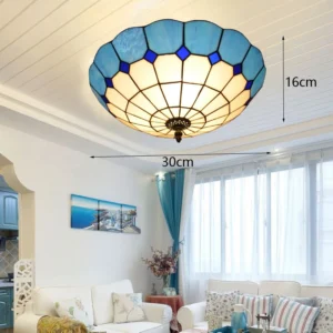 Lustre Tiffany Azul Mediterrâneo para Teto - Decoração Retro