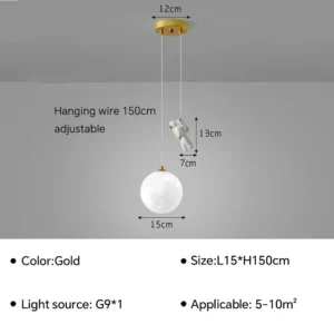 Lustre Pendente Astronauta com Luz LED para Quarto Infantil