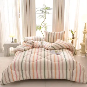 Manta Acolchoada de Microfibra Quente para Todas as Estações - 220x240cm - 200x230cm 4kg, Barras Coloridas