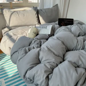 Conjunto de Roupa de Cama 4 Peças 100% Algodão - Solteiro, Casal, Queen e King - Cinza Claro, Tamanho King 4 peças