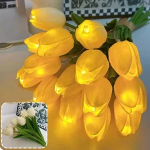 Buquê de Tulipas LED Artificiais para Decoração de Casamento e Aniversário - Amarelo, 10 unidades