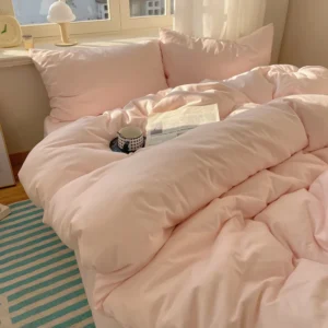 Conjunto de Roupa de Cama 4 Peças 100% Algodão - Solteiro, Casal, Queen e King - Rosa Claro, Tamanho Twin 4 peças