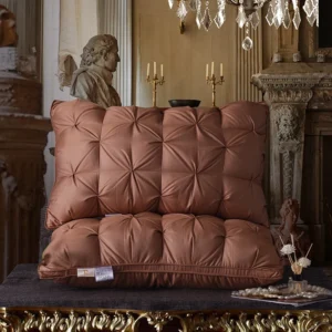 Travesseiro Ortopédico 100% Algodão com Penas de Ganso - Conforto e Saúde - MARROM, 48x74cm