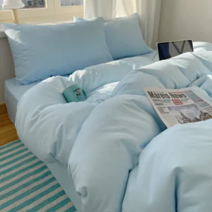 Conjunto de Roupa de Cama 4 Peças 100% Algodão - Solteiro, Casal, Queen e King - Azul Céu, Tamanho Queen 4 peças