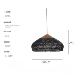Lustre Pendente de Vime 60cm para Sala e Quarto - Estilo Chinês