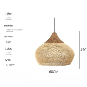 Lustre Pendente de Vime 60cm para Sala e Quarto - Estilo Chinês