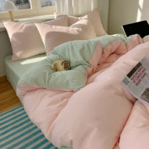 Conjunto de Roupa de Cama 4 Peças 100% Algodão - Solteiro, Casal, Queen e King - Rosa-Verde Claro, Tamanho Casal 4 peças