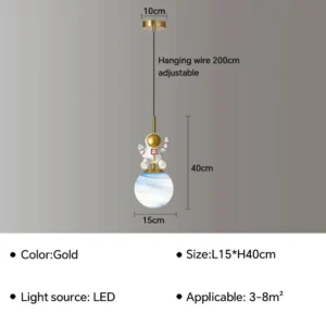 Lustre Pendente Astronauta com Luz LED para Quarto Infantil