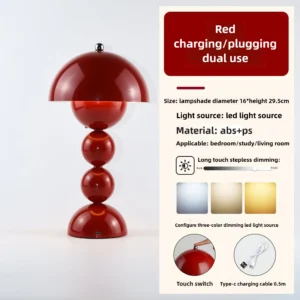 Abajur Decorativo LED Nórdico com USB - Luz Regulável para Quarto - Vermelho
