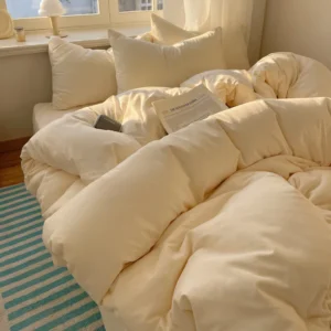 Conjunto de Roupa de Cama 4 Peças 100% Algodão - Solteiro, Casal, Queen e King - Branco Sujo, Tamanho King 4 peças