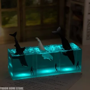 Luminária Noturna Decorativa em Formato de Cubo com Baleia e Mergulhador
