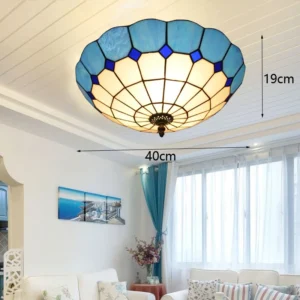 Lustre Tiffany Azul Mediterrâneo para Teto - Decoração Retro