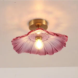 Lustre Pendente de Vidro Floral com Base de Cobre - Iluminação Moderna