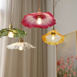 Lustre Pendente de Vidro Floral com Base de Cobre - Iluminação Moderna