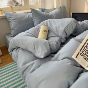 Conjunto de Roupa de Cama 4 Peças 100% Algodão - Solteiro, Casal, Queen e King - Azul Tinta, Tamanho Queen 4 peças