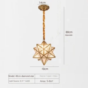 Luz Pendente Estrela 5 Pontas para Sala e Quarto - Design Antigo - 40CM Diamante