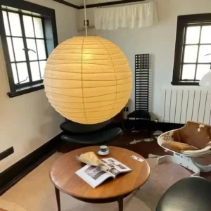 Lustre de Papel Arroz LED Estilo Japonês para Sala e Cozinha