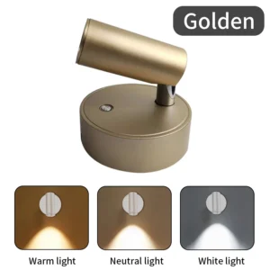 Lâmpada de Parede Recarregável com Toque e Três Cores - Sem Fio - Dourado