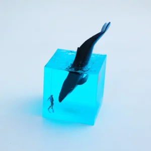 Luminária Noturna Decorativa em Formato de Cubo com Baleia e Mergulhador - Baleia Jubarte - Sem