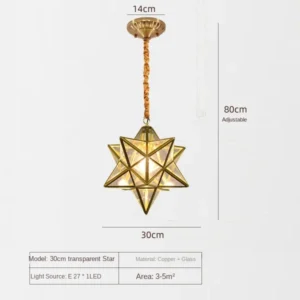 Luz Pendente Estrela 5 Pontas para Sala e Quarto - Design Antigo - 30CM Transparente