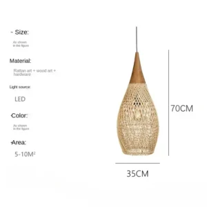 Lustre Pendente de Vime 60cm para Sala e Quarto - Estilo Chinês