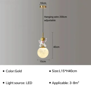 Lustre Pendente Astronauta com Luz LED para Quarto Infantil
