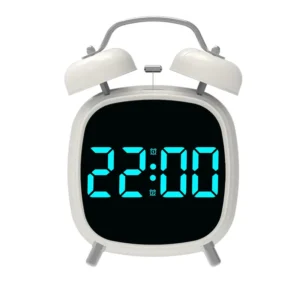 Despertador Digital com Controle de Voz e Função Soneca - LED Moderno - Branco Azul