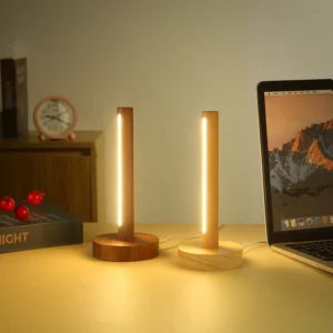 Luminária de Mesa LED em Madeira Natural com USB - Abajur Minimalista